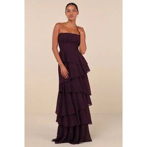 Lulus Gorgeous Essence Dark Purple Strapless Tiered Maxi Dress